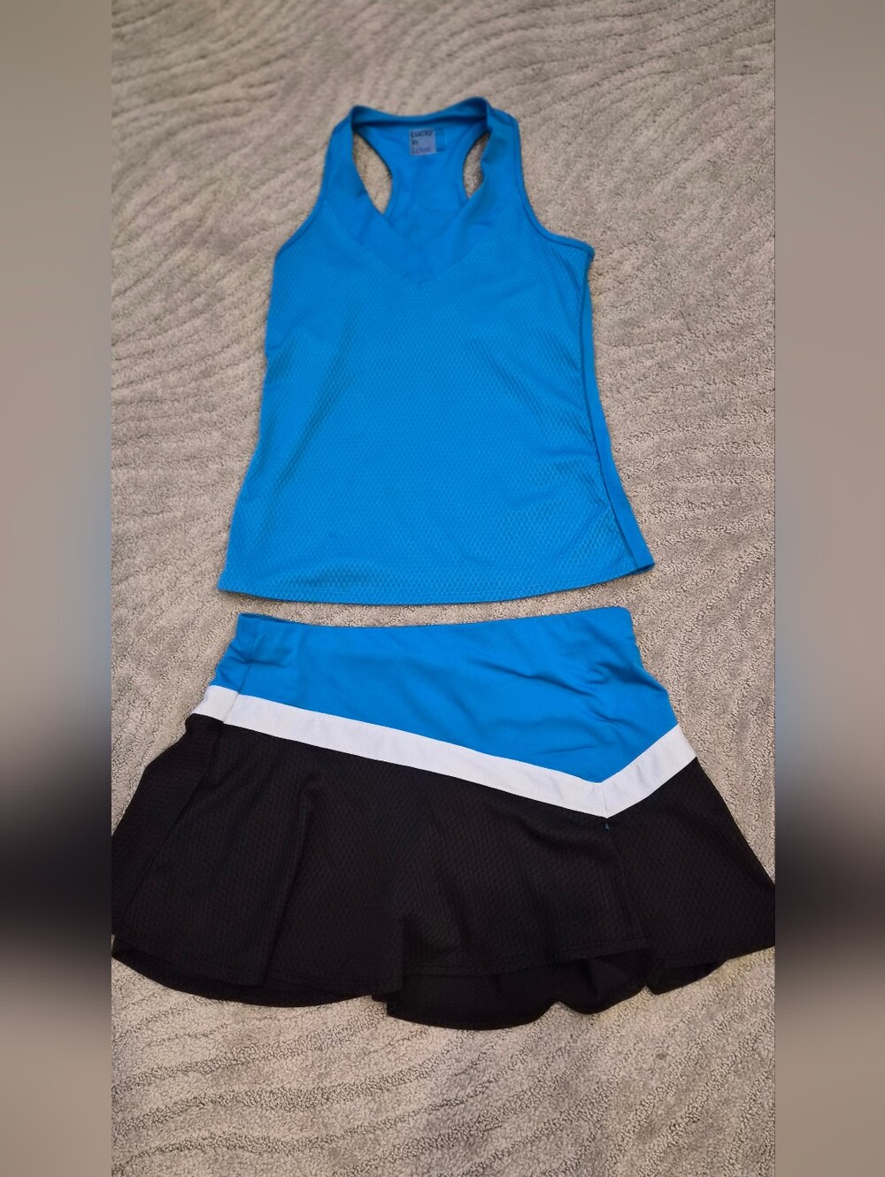 2 Piece - Lucky in Love Bright Blue Racerback Tennis Top with Matching Skirt
